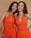 Ribbed Zipper Longline Tank - Tangerine Tango