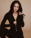 Mock Neck Zip-Up Jacket - Black