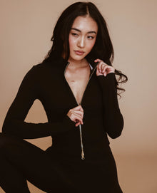  Mock Neck Zip-Up Jacket - Black