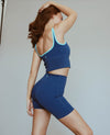 Longline Ribbed Hem Tank - Navy Peony