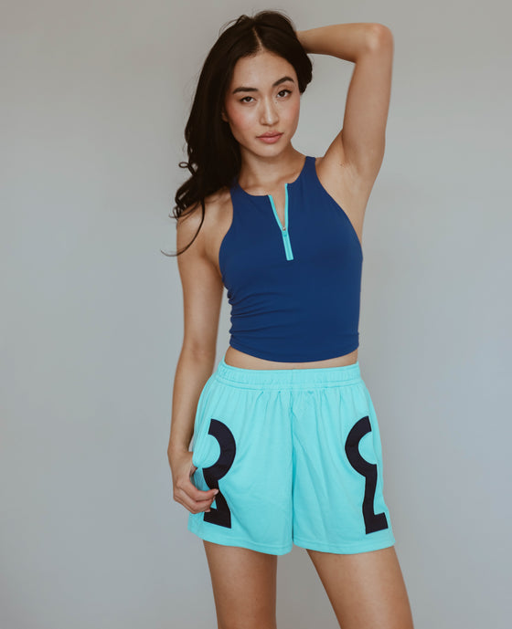 Zipper Longline Tank - Navy Peony