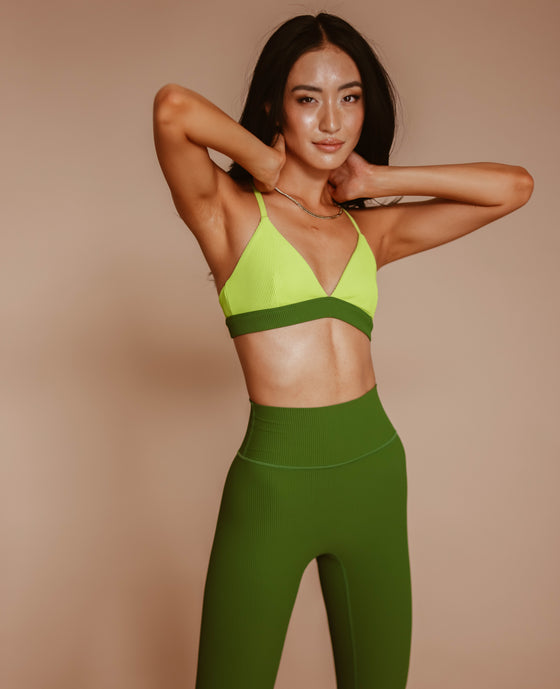 Triangle Ribbed Bra - Lime Green