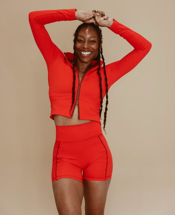 Mock Neck Zip-Up Jacket - Rockin Red