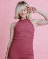 Ribbed High Neck Tank - Rosy Mauve