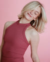 Ribbed High Neck Tank - Rosy Mauve