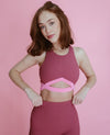 Ribbed High Neck Keyhole Top - Rosy Mauve