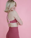Ribbed Ruched Cross Back Bra - Rosy Mauve