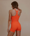 Ribbed Zipper Longline Tank - Tangerine Tango